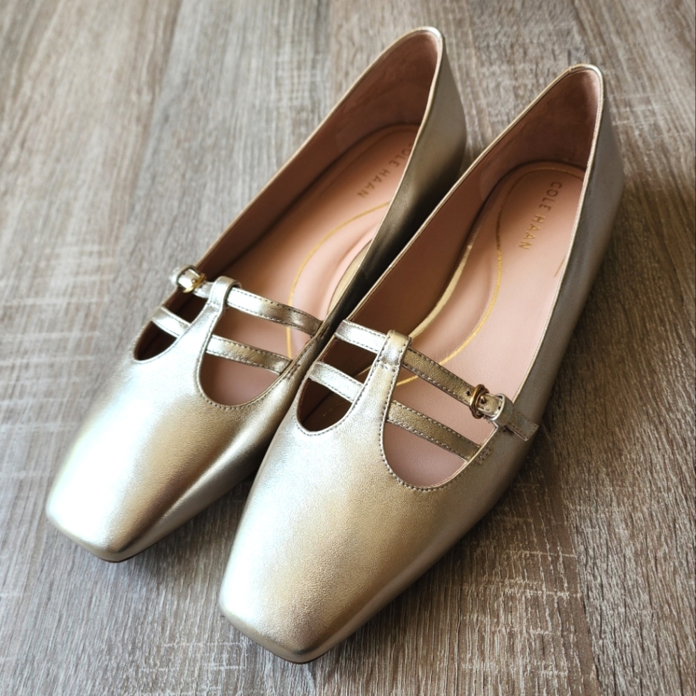 Cole Haan Bridig T-Strap Ballet Flat Size 11B Elegant Gold Women's Flats